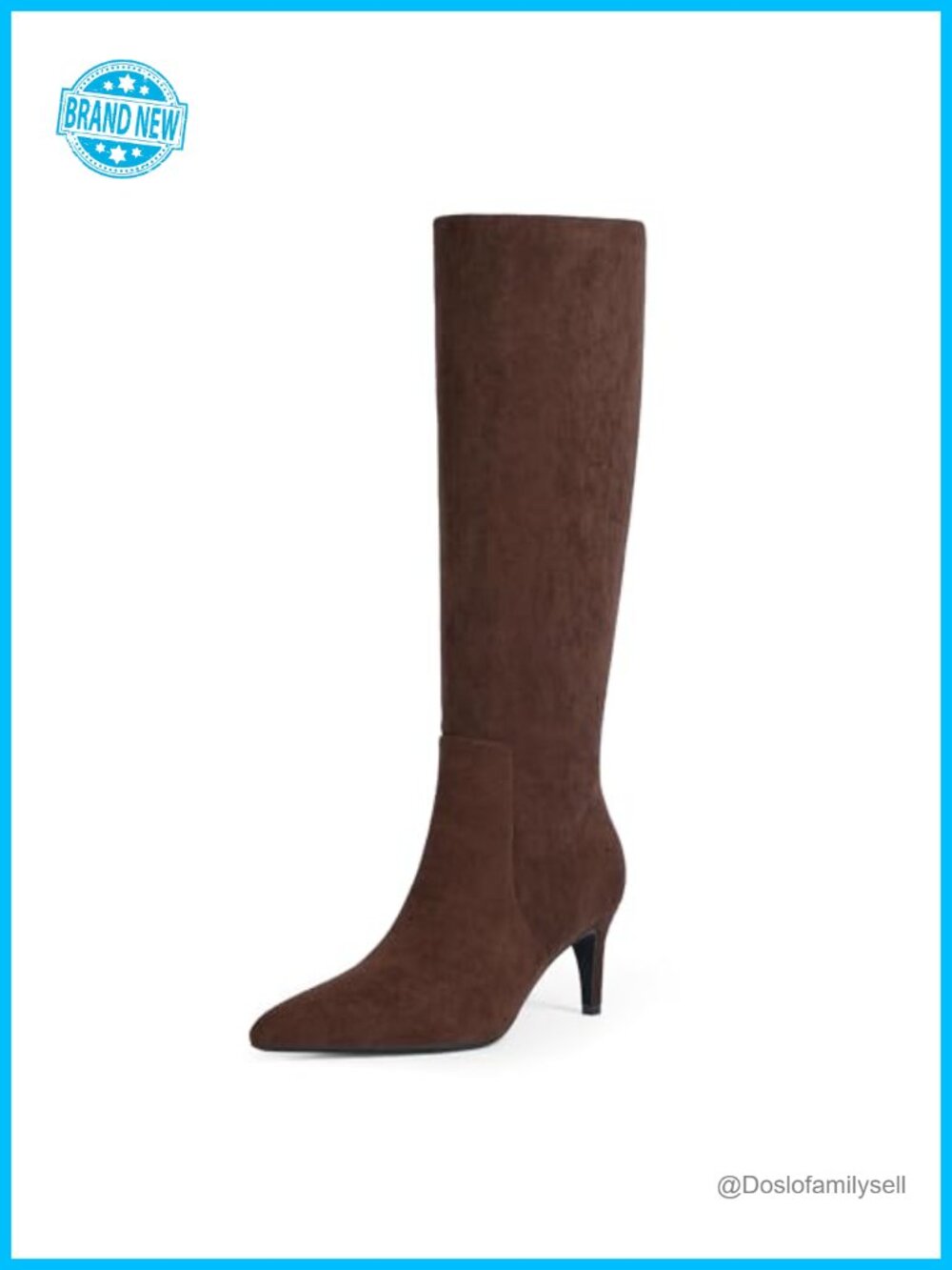 Kitten Heel Knee High Boots Faux Suede Pointed Toe Side Zip Women